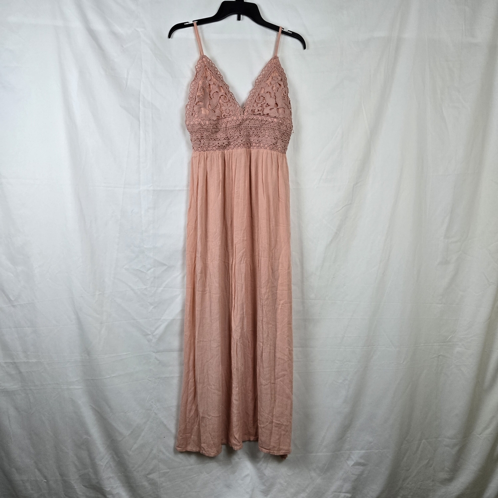 Women's Coquette Lace Bodice Maxi Dress in Dusty Pink